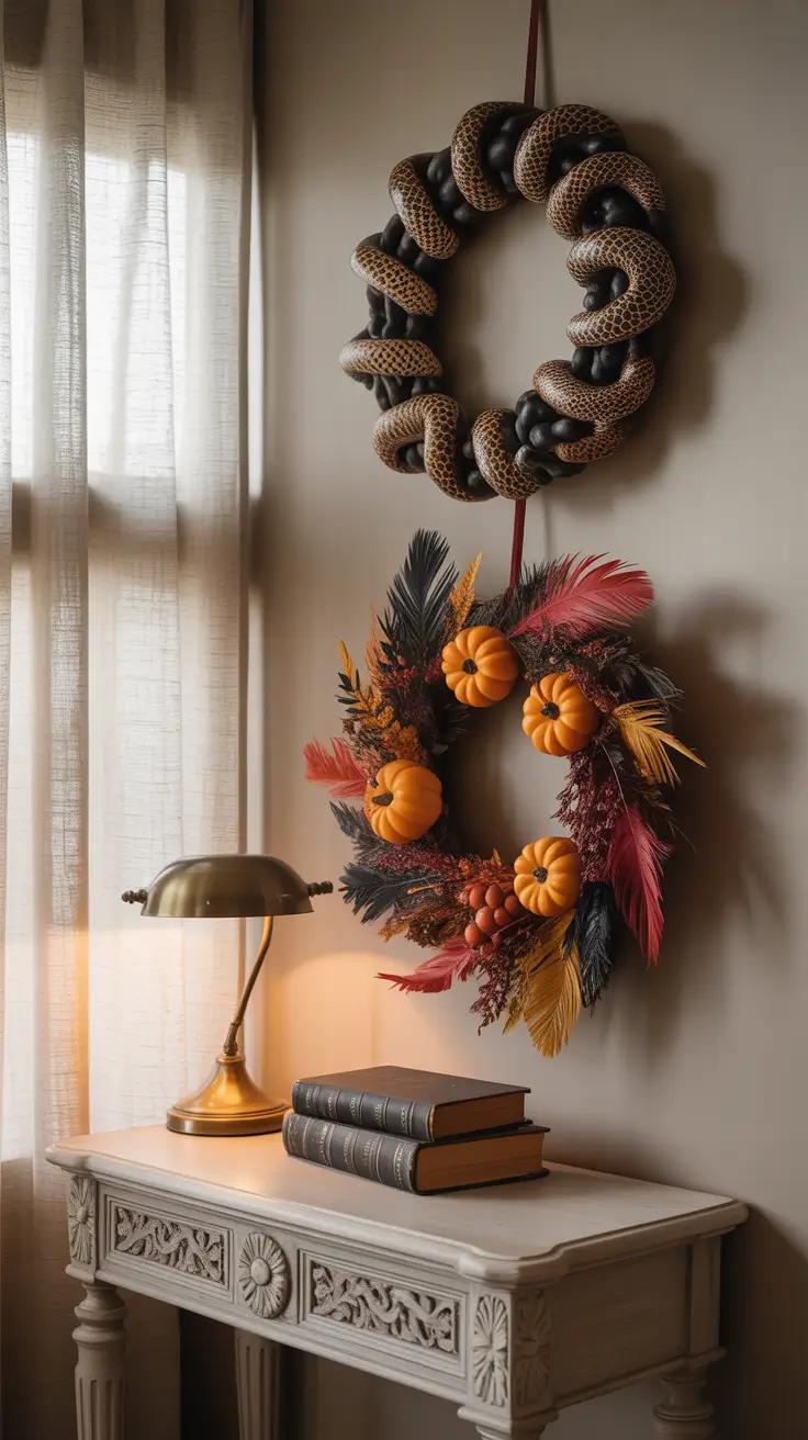 indoor halloween decor ideas 2025 Entryway Impact: Statement Halloween Wreaths