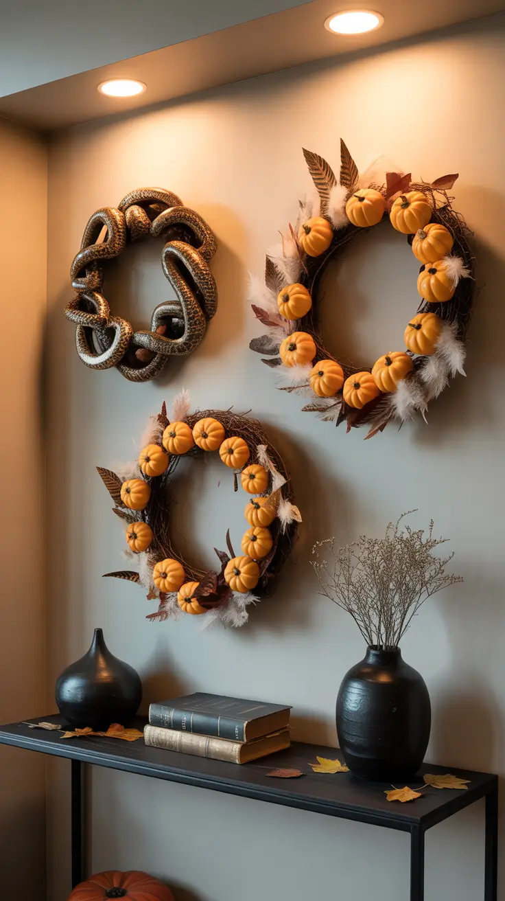 indoor halloween decor ideas 2025 Entryway Impact: Statement Halloween Wreaths