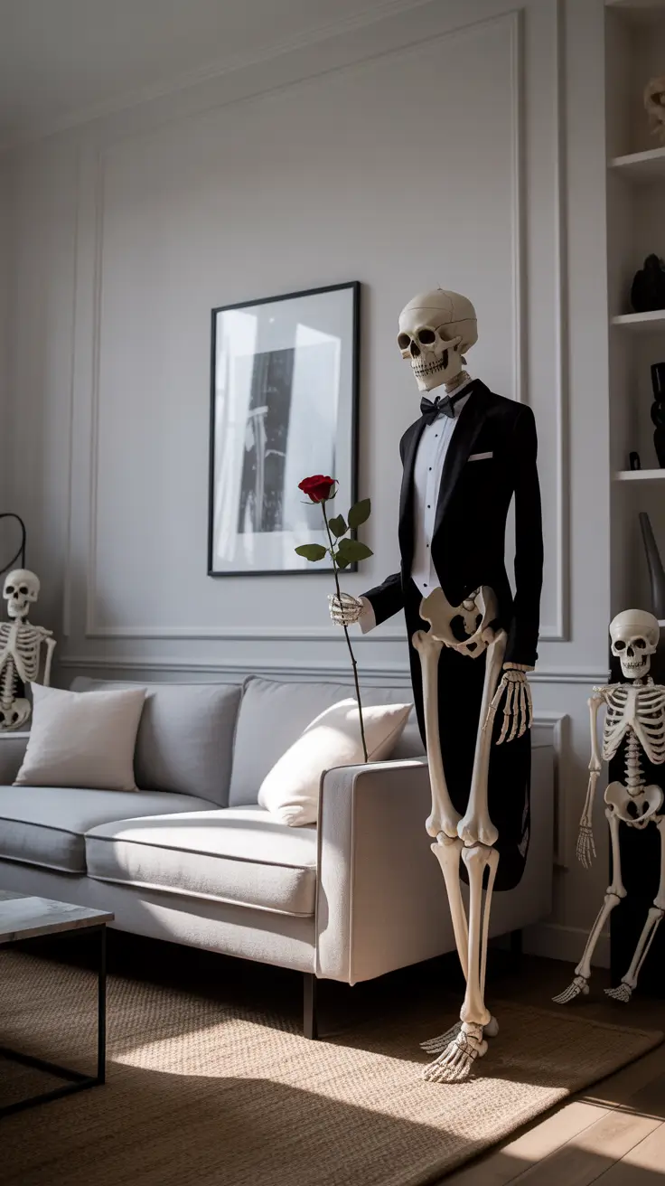indoor halloween decor ideas 2025 Skeletons With Style: Modern Bone-Chilling Touches