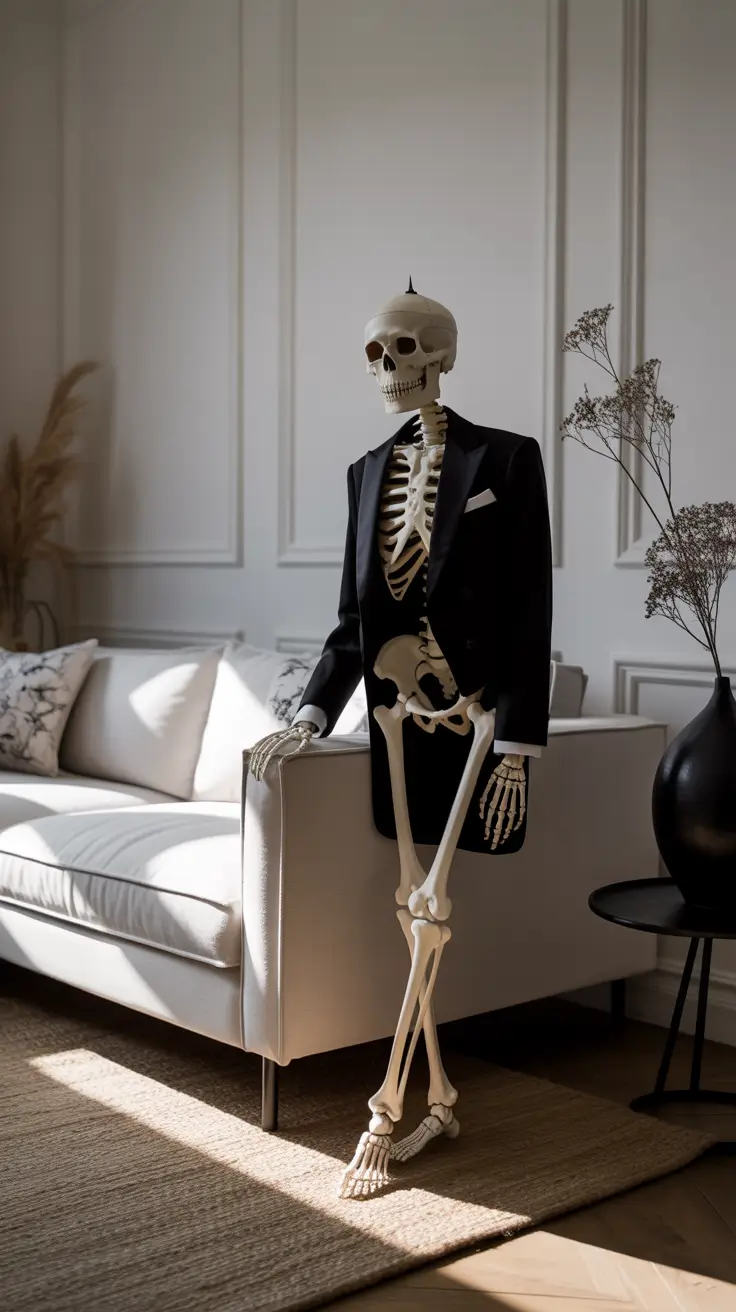 indoor halloween decor ideas 2025 Skeletons With Style: Modern Bone-Chilling Touches