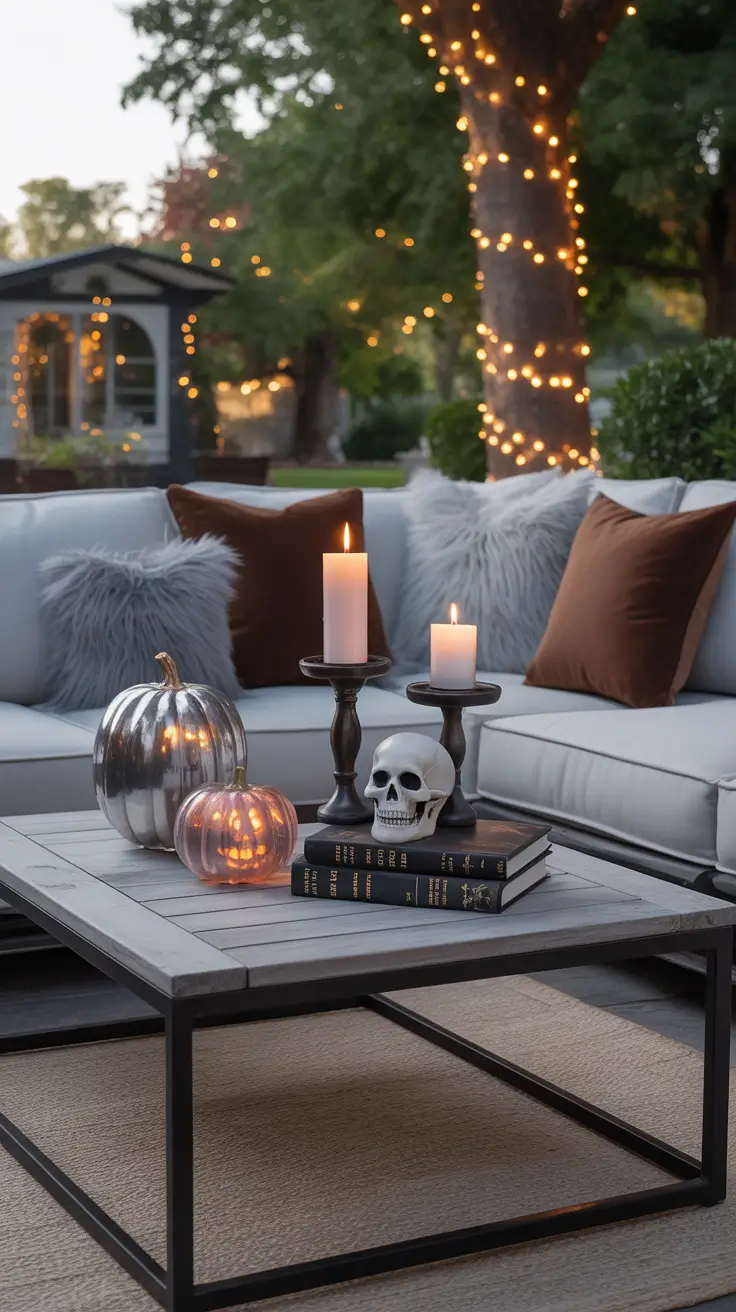 outside halloween decorations ideas 2025 Spooky Coffee Table Styling for Outdoor Lounges
