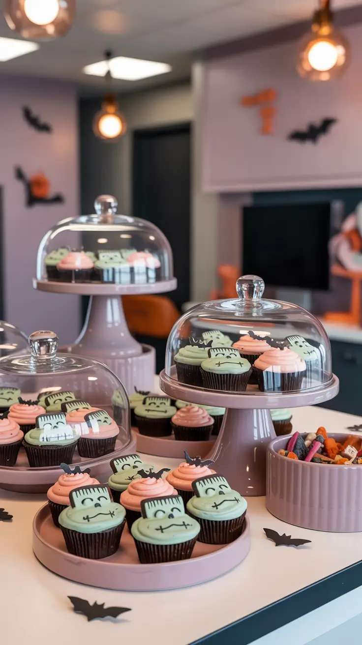 scary halloween office decorations 2025 Cute-to-Creepy Cupcake Setup for the Break Room