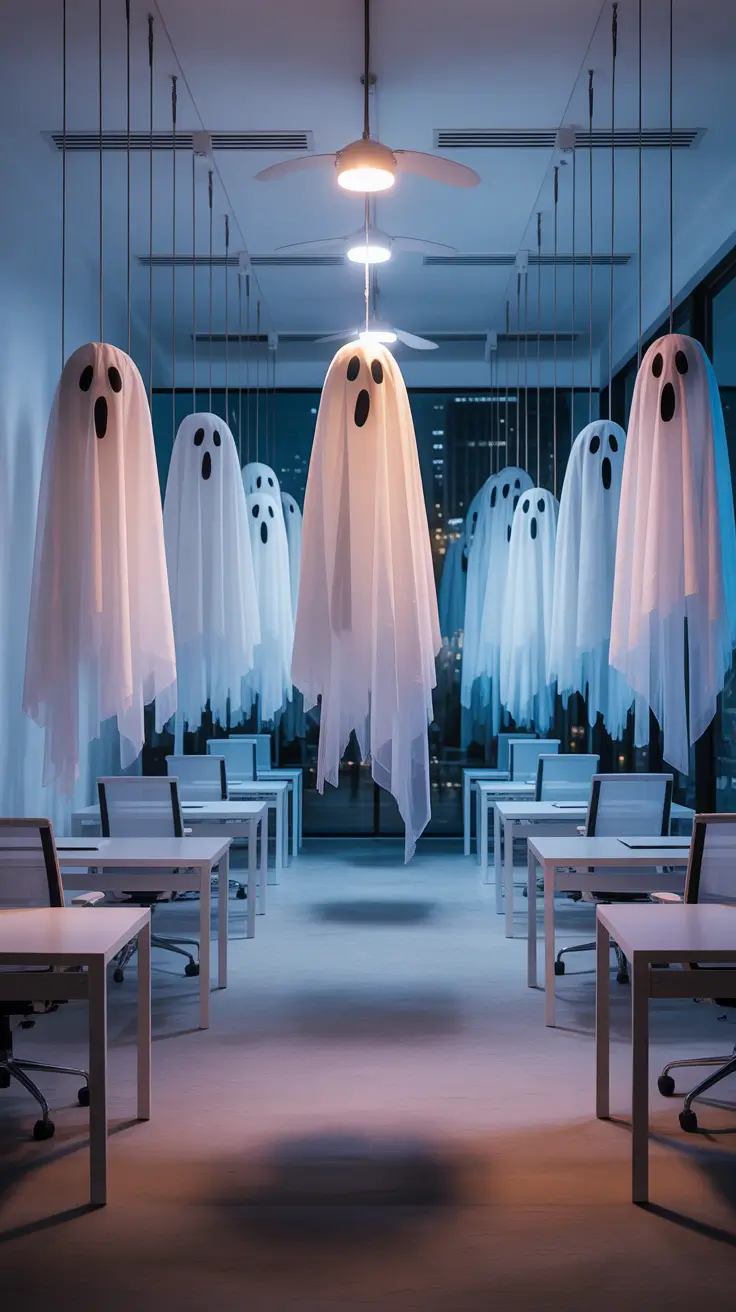 scary halloween office decorations 2025 Indoor Hanging Ghosts That Actually Float