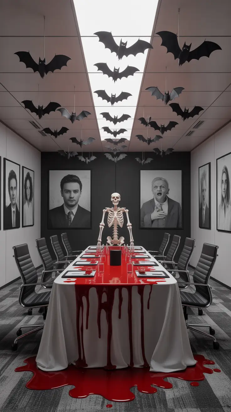 scary halloween office decorations 2025 Horror-Themed Meeting Room Takeover