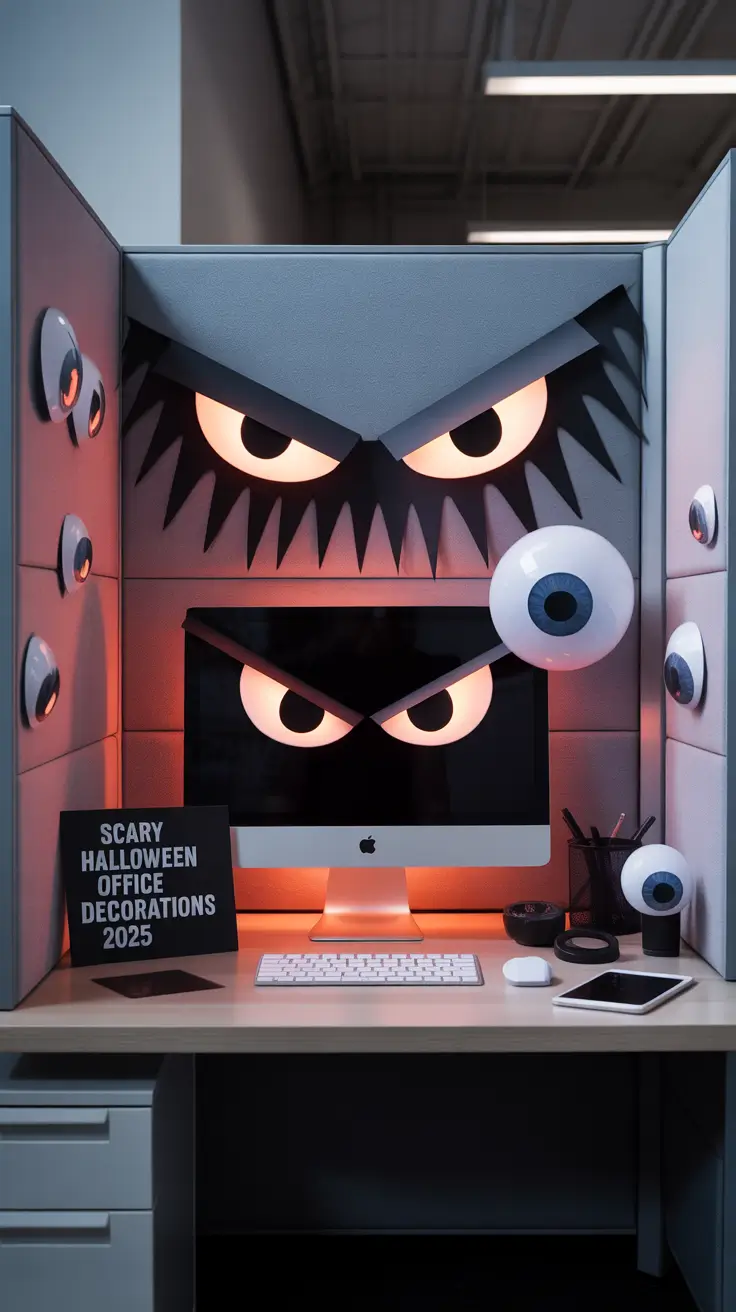 scary halloween office decorations 2025 Monster Eyes Watching from the Cubicles