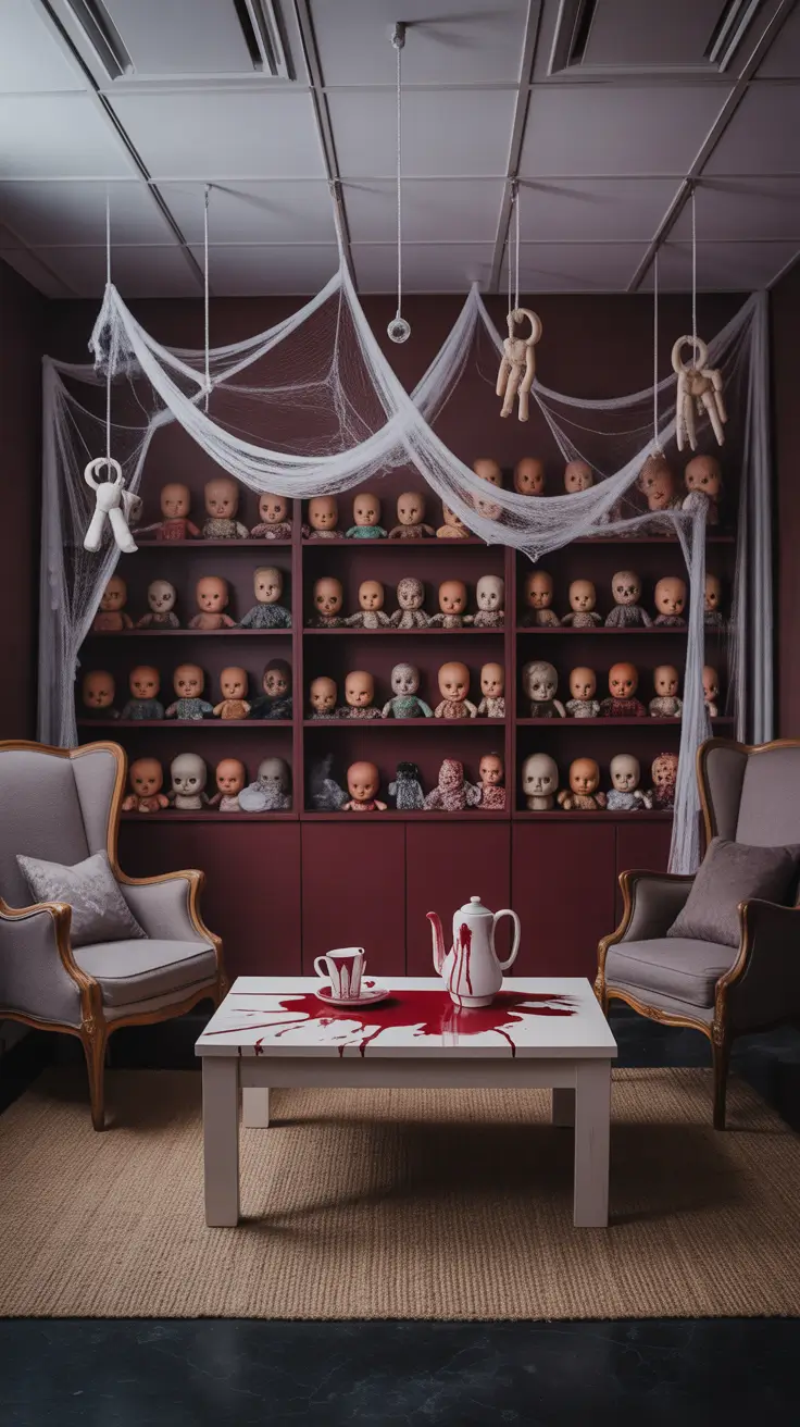 scary halloween office decorations 2025 A Creepy Doll Theme for Shared Spaces
