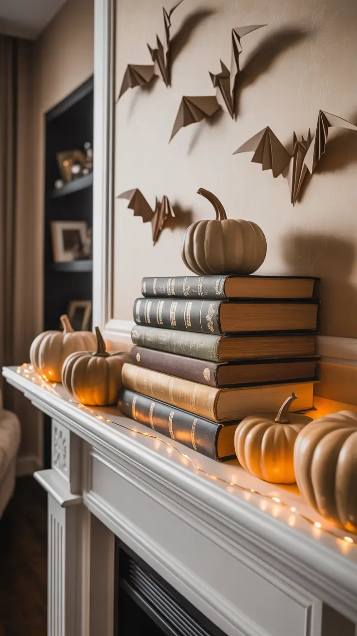 Halloween Living Room Decor Ideas 2025 Aesthetic Mantel Makeover With Bats And Books