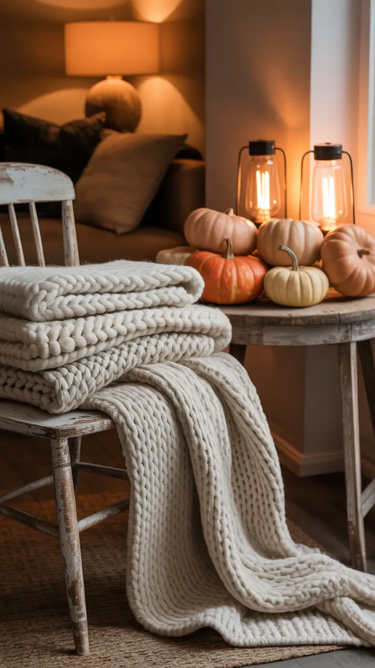Halloween Living Room Decor Ideas 2025 Soft Touches Blankets Lanterns And Pumpkins