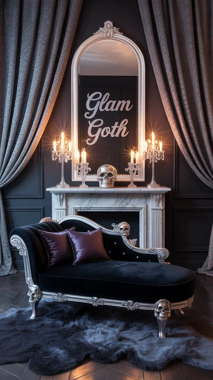 Halloween Living Room Decor Ideas 2025 Glam Goth Living Room With Lace And Skulls