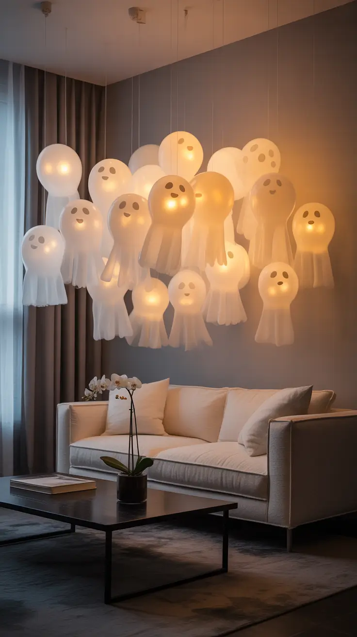 Halloween Living Room Decor Ideas 2025 Floating Ghost Balloons That Glow At Night