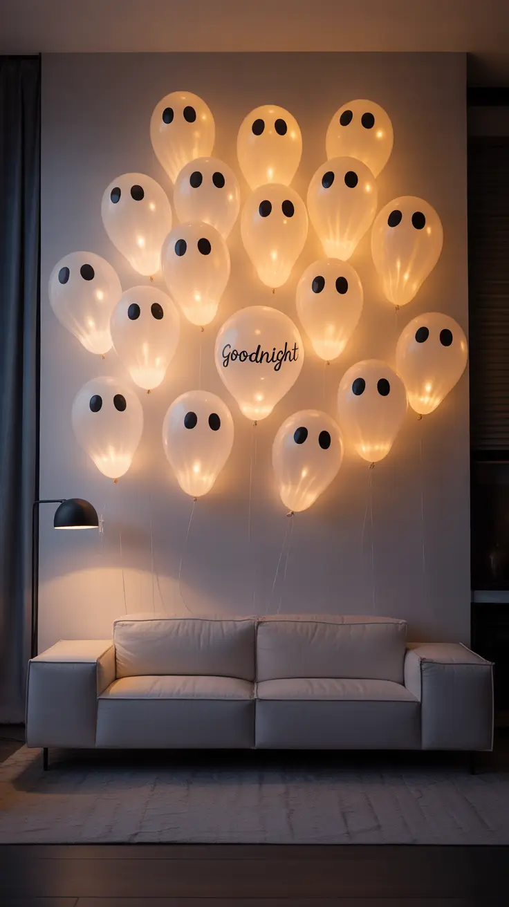 Halloween Living Room Decor Ideas 2025 Floating Ghost Balloons That Glow At Night