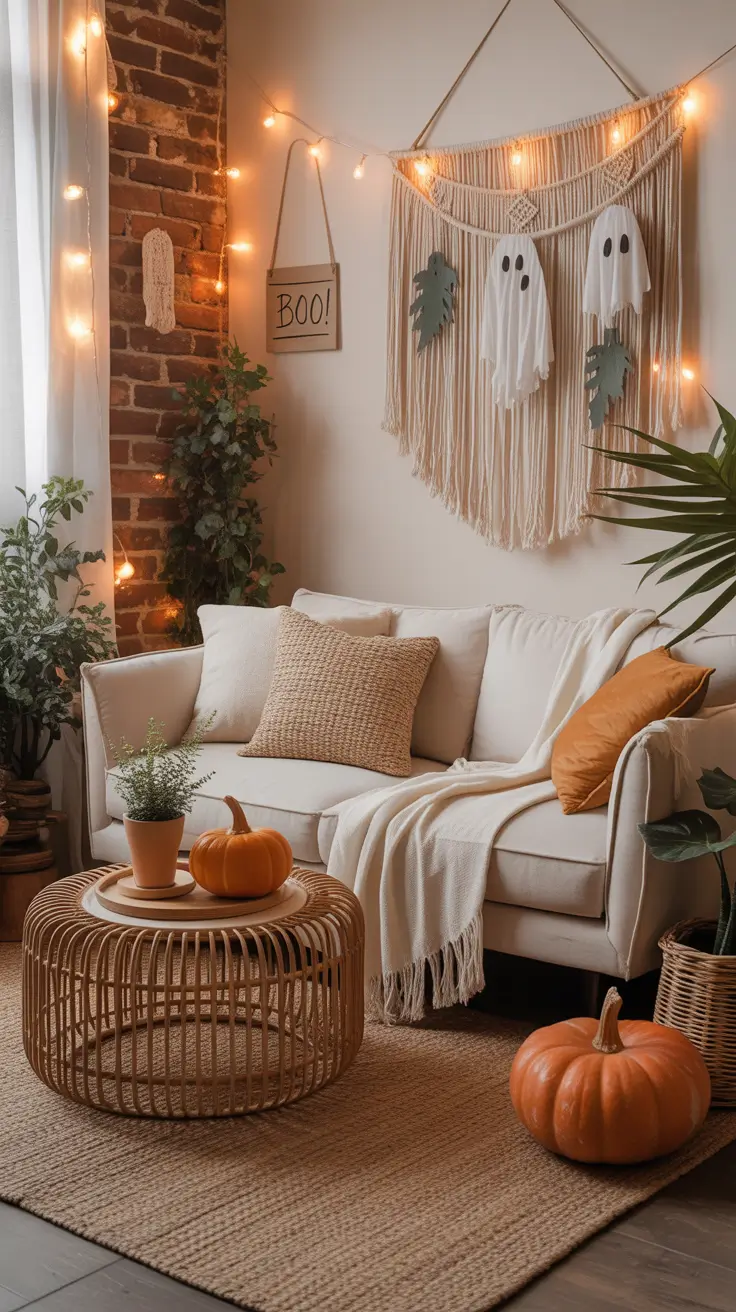 Halloween Living Room Decor Ideas 2025 Cozy Boho Halloween With Macramé Touches