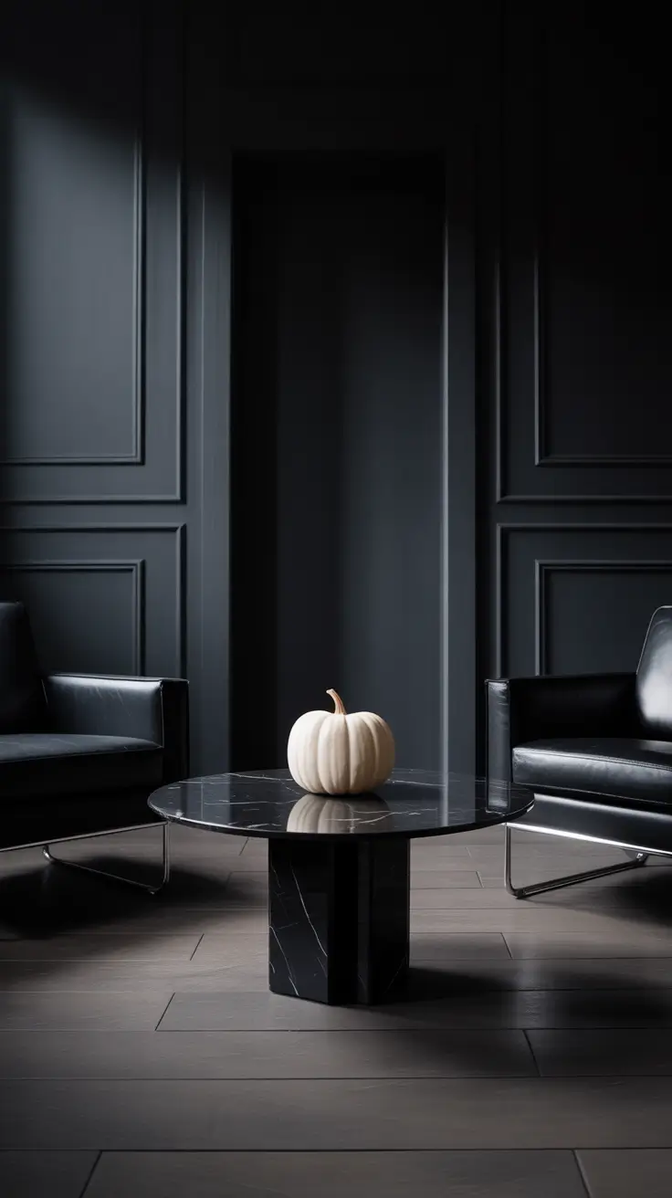 Halloween Living Room Decor Ideas 2025 All-Black Everything Bold And Minimal