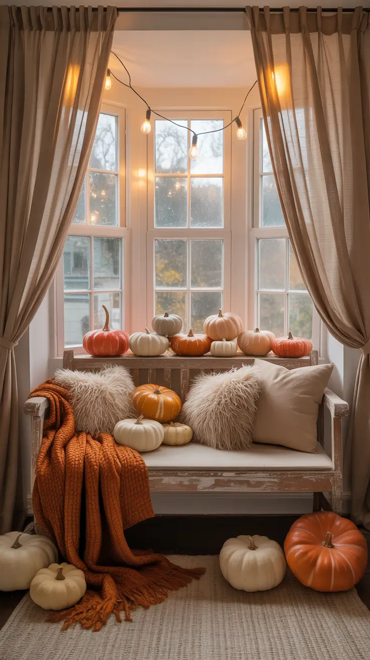 Halloween Living Room Decor Ideas 2025 DIY Pumpkin Patch Display By The Window