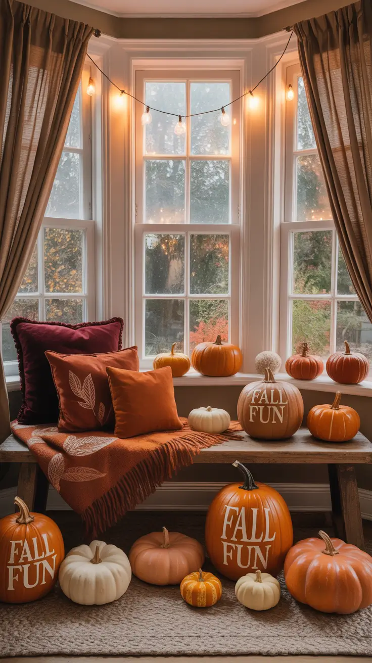 Halloween Living Room Decor Ideas 2025 DIY Pumpkin Patch Display By The Window