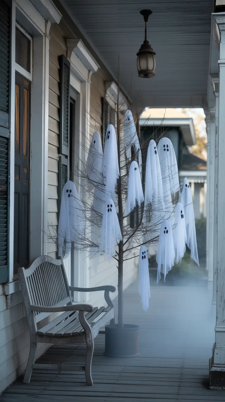halloween tree ideas 2025 Ghost-Themed Trees With Floating Flair