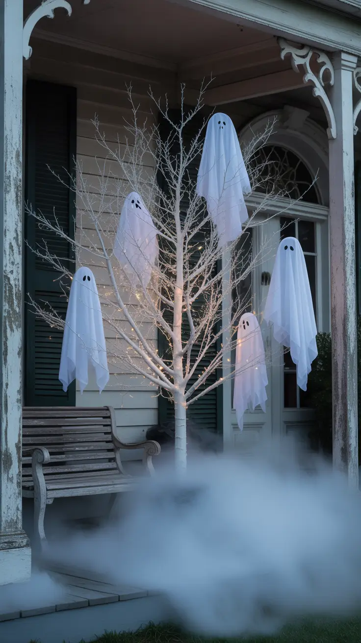halloween tree ideas 2025 Ghost-Themed Trees With Floating Flair