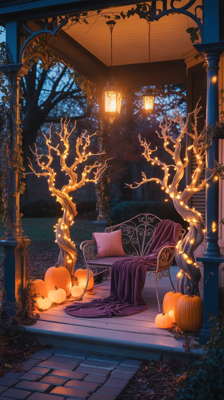 halloween tree ideas 2025 Outdoor Porch Trees That Dazzle By Night