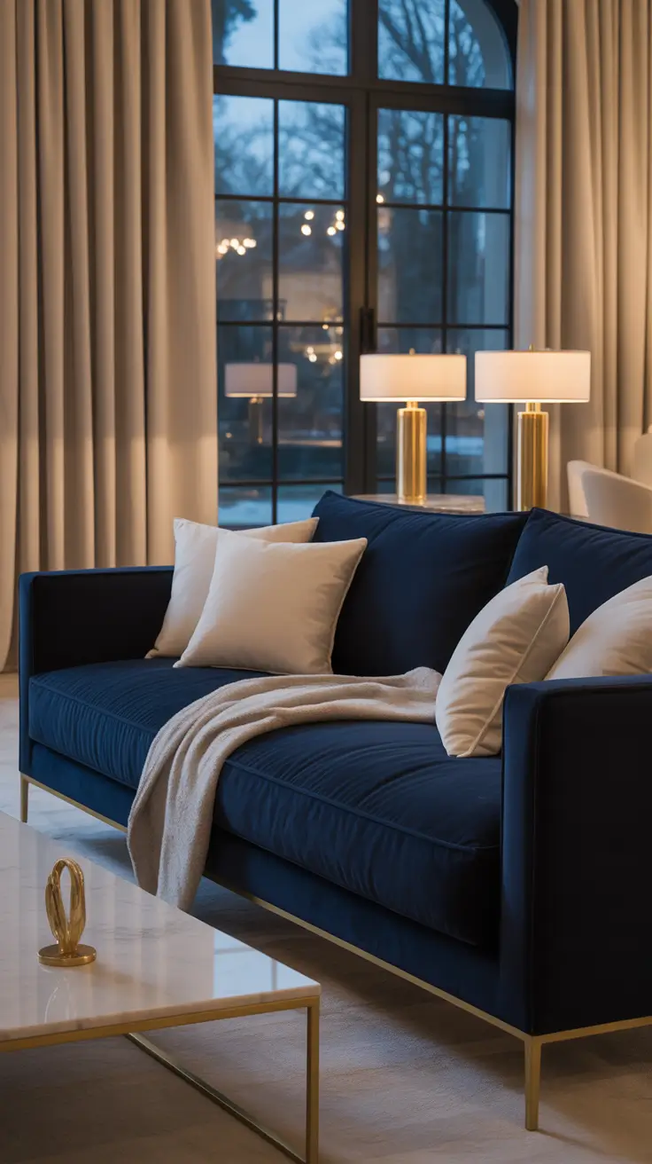 Living Room Ideas 2026 Trends Navy Blue Sofa Styling Ideas For 2026 Homes