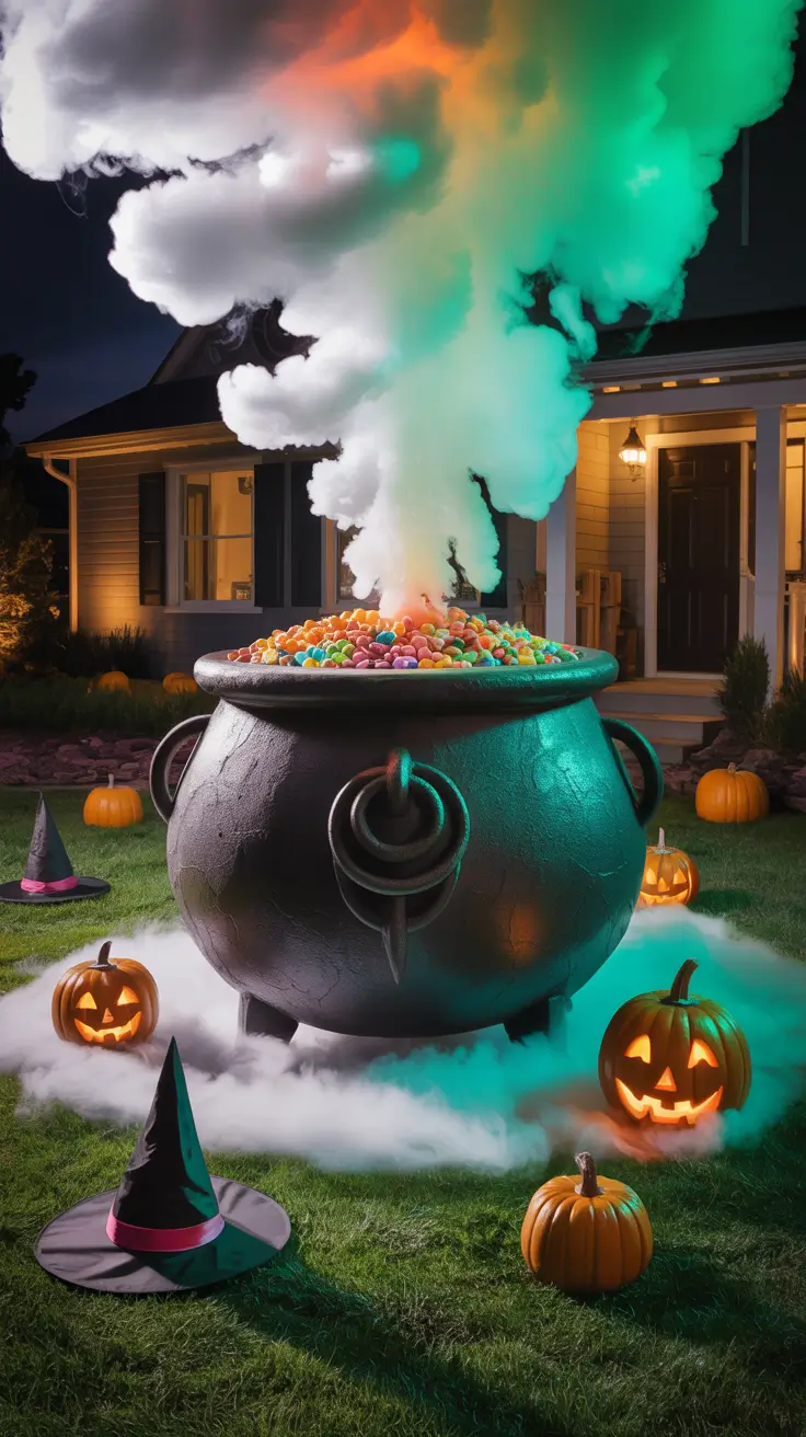 outdoor halloween decor ideas 2025 Giant Cauldron Decor for Spells and Candy