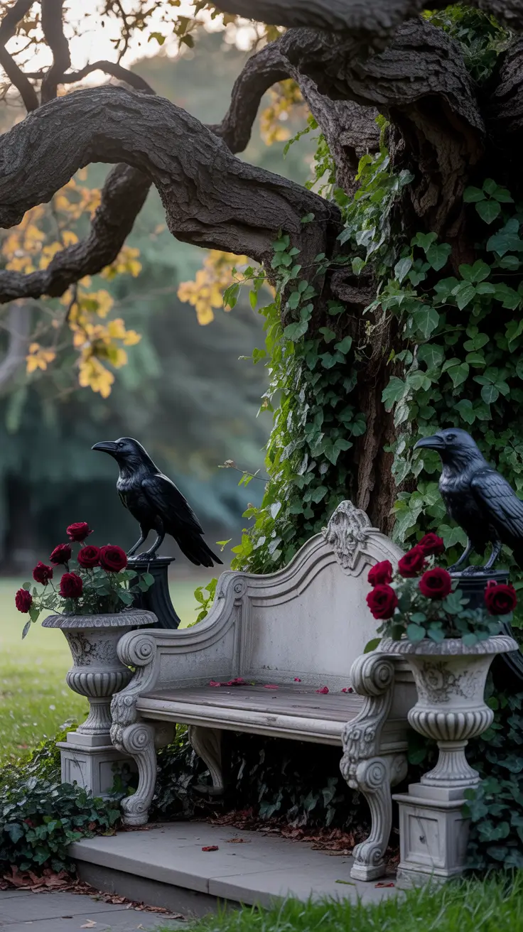 outdoor halloween decor ideas 2025 Gothic Garden Corners With Eerie Elegance