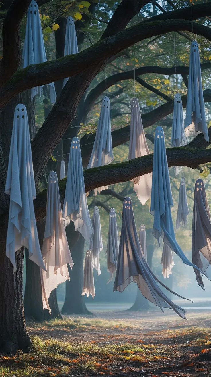outdoor halloween decor ideas 2025 Floating Ghosts That Dance in the Breeze