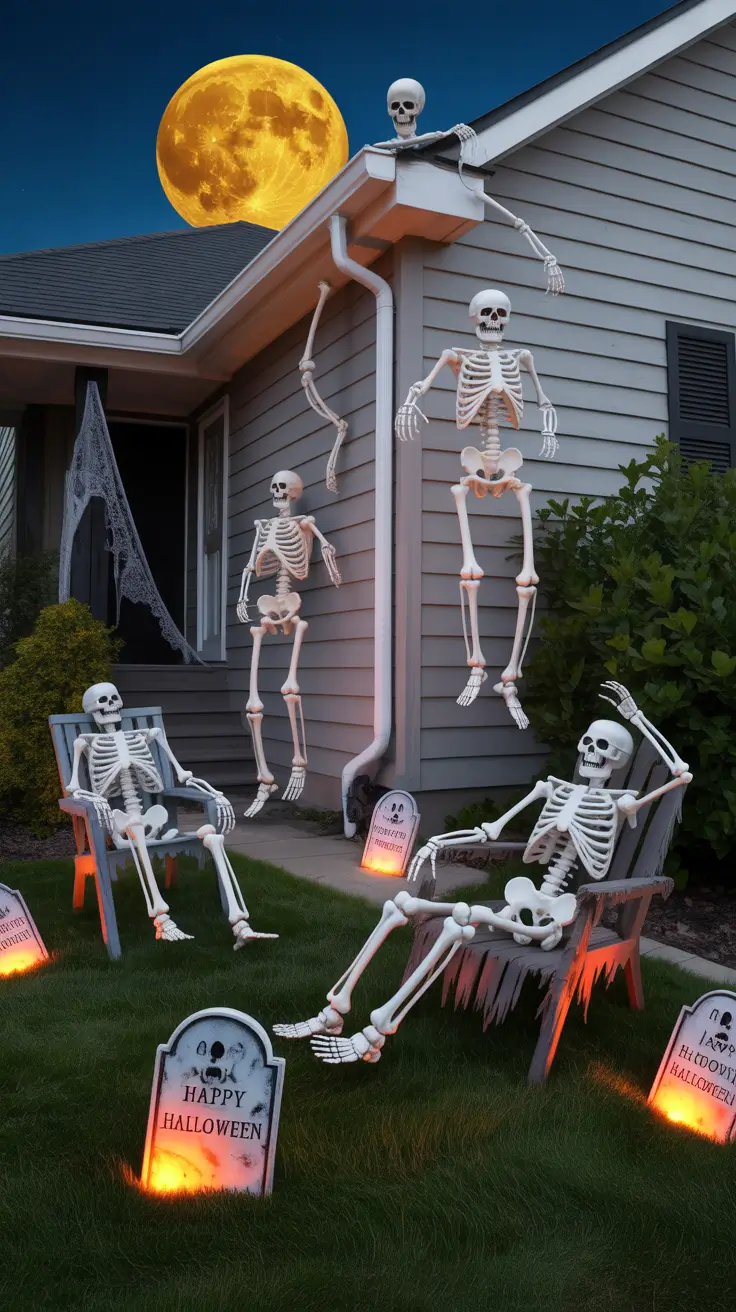 scary halloween decorations for home 2025 Skeletons in the Yard: Bold Outdoor Halloween Decor