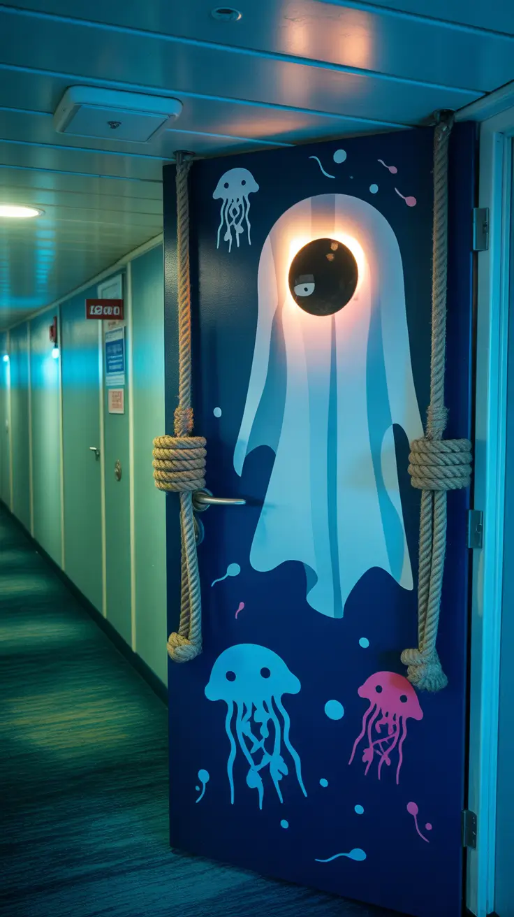 scary halloween door decorations 2025 Cruise Cabin Doors That Haunt the Hallways