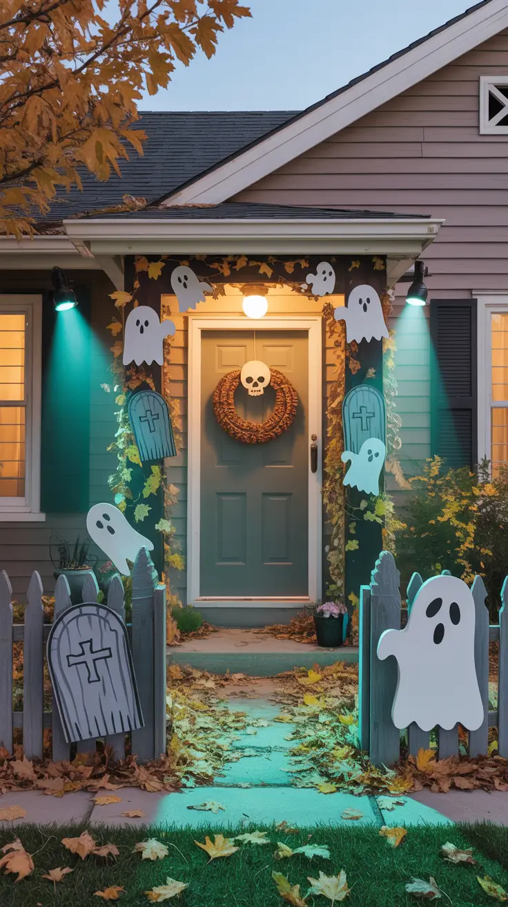 scary halloween door decorations 2025 DIY Graveyard Door with Creepy Details