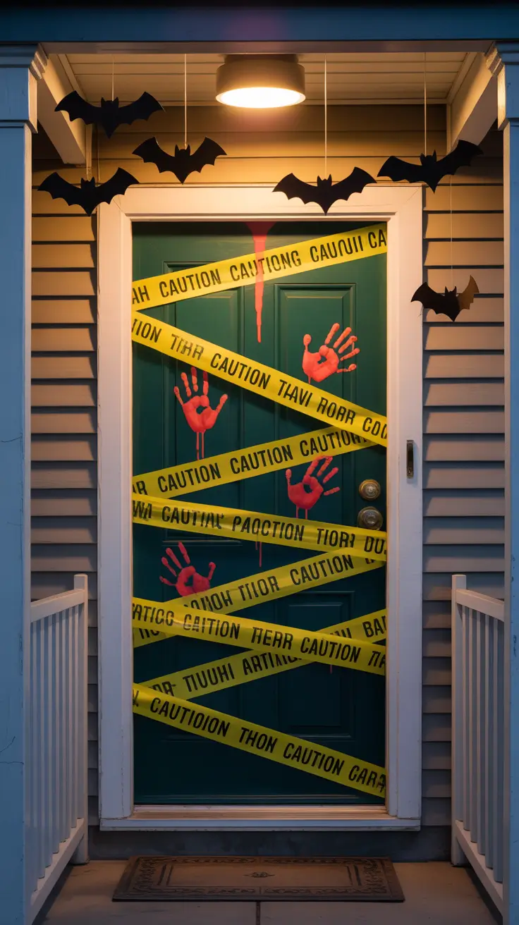 scary halloween door decorations 2025 Caution Tape Carnage: Easy but Scary Decor