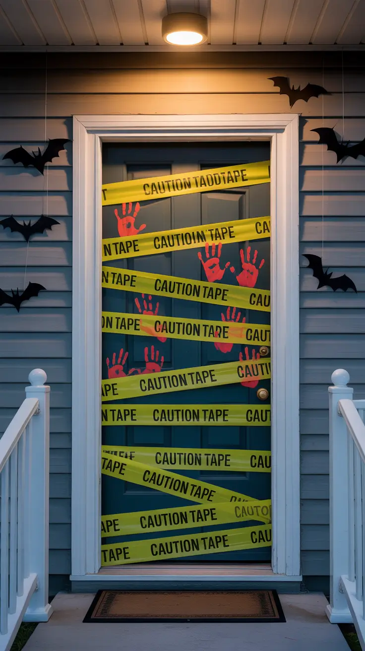 scary halloween door decorations 2025 Caution Tape Carnage: Easy but Scary Decor