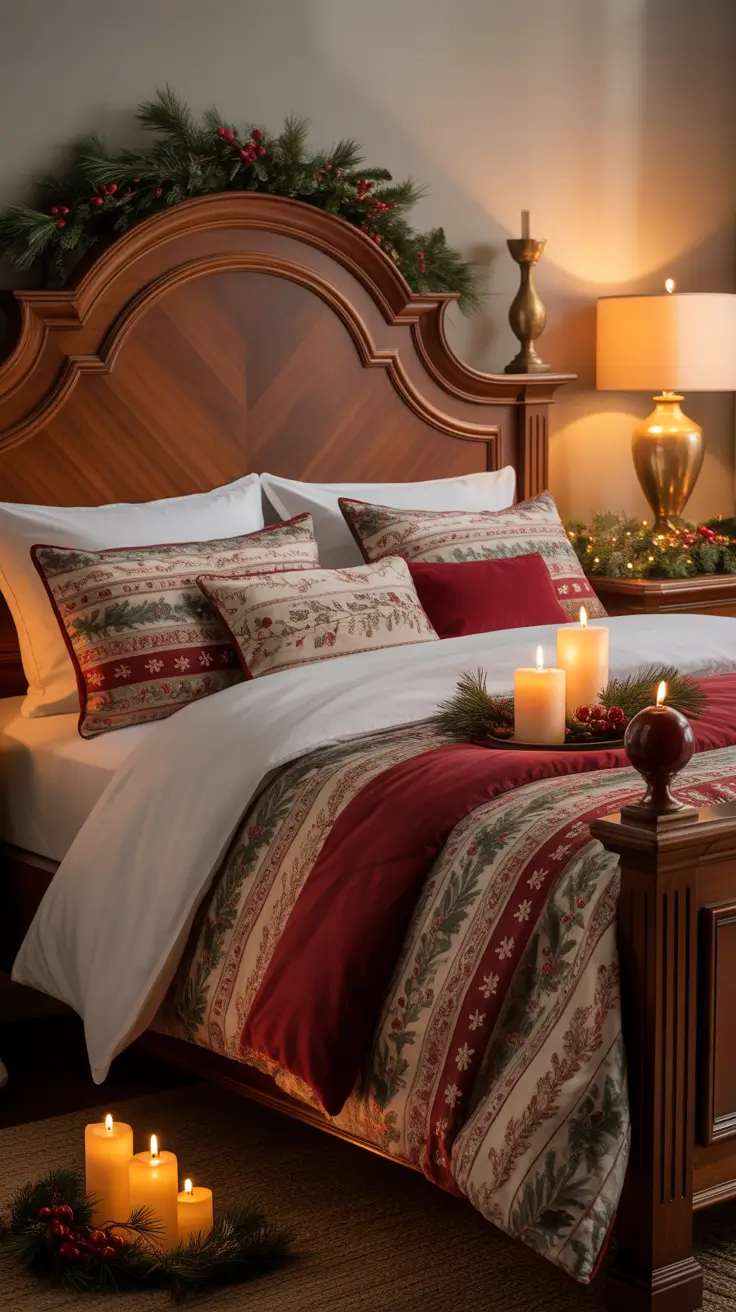 Christmas Bedroom Decor Ideas 2025 Cherry Wood Furniture With Festive Glow