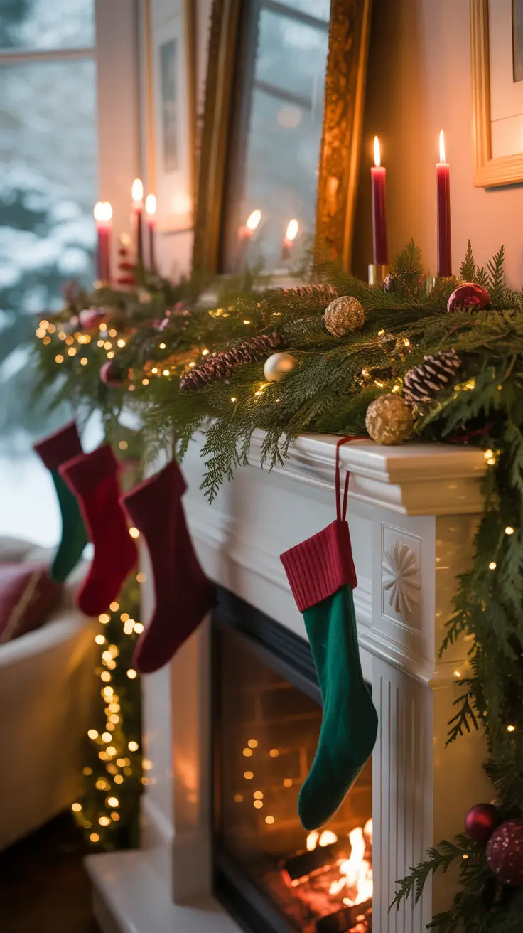 Christmas Decor Ideas 2025 Fireplace Mantle Holiday Glam