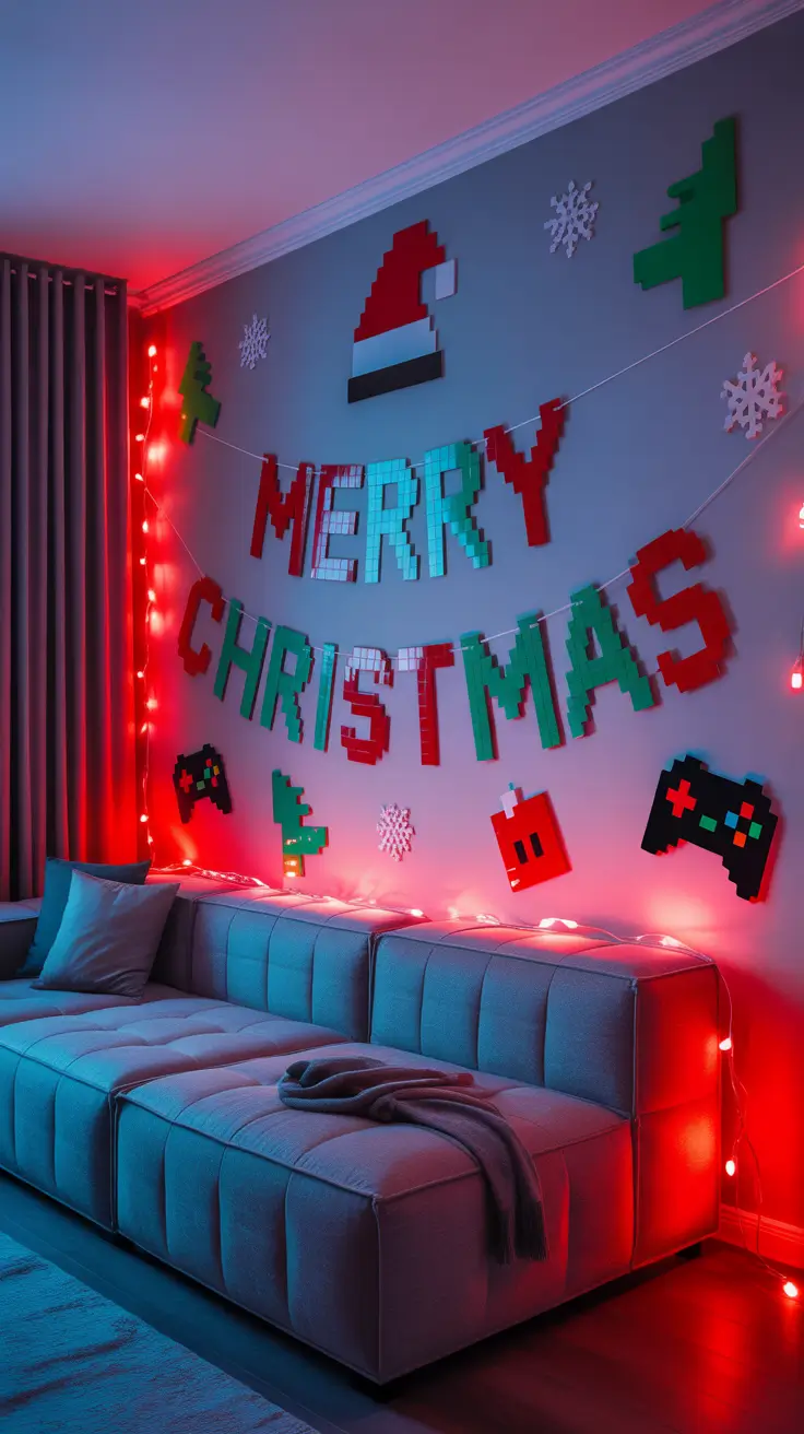 Pixel art holiday wall Christmas style