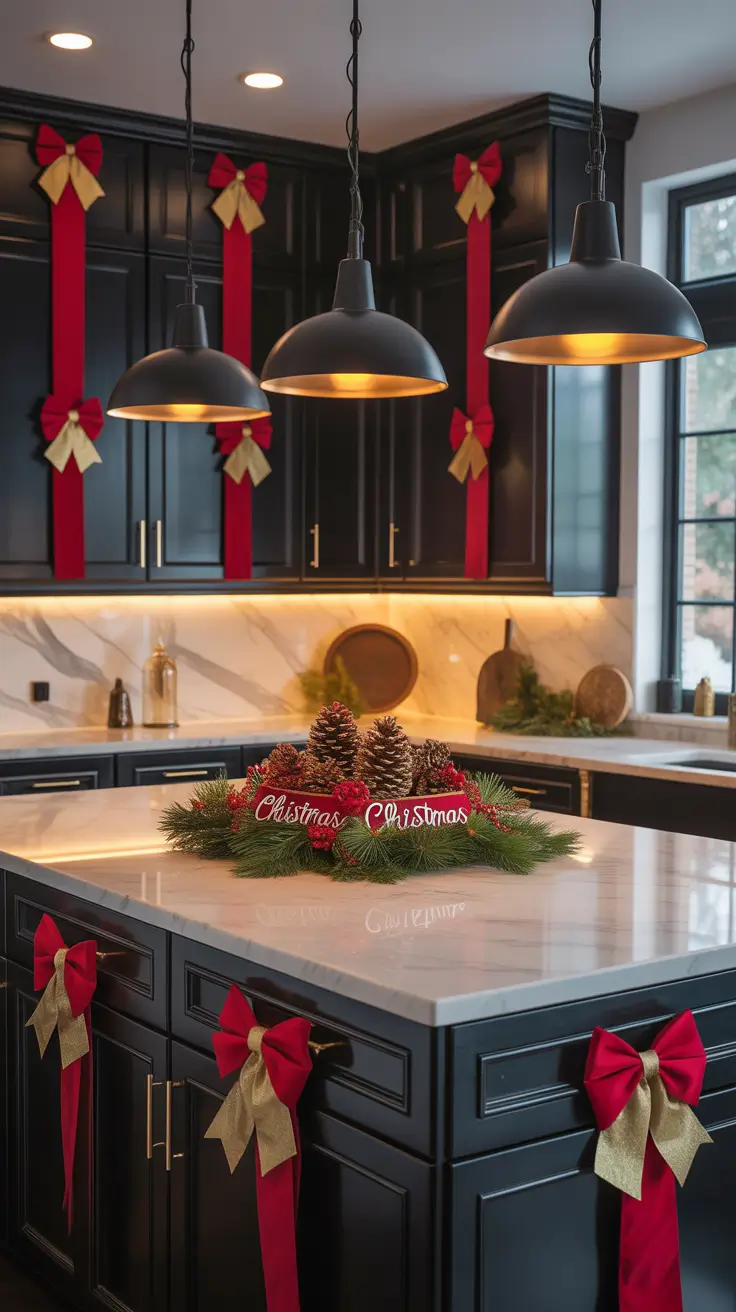 Christmas Kitchen Decor Ideas 2025 Black Cabinets Christmas Drama