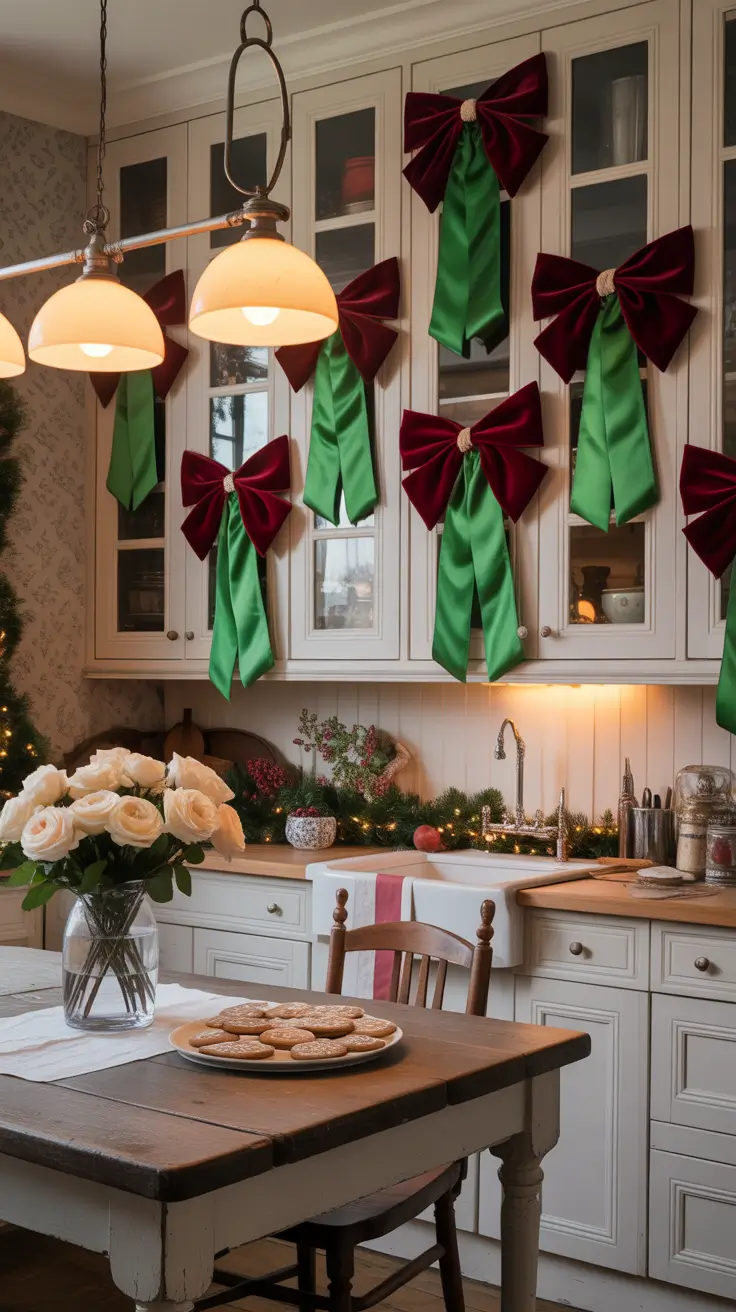 Christmas Kitchen Decor Ideas 2025 Cabinets Bows And Ribbons Magic