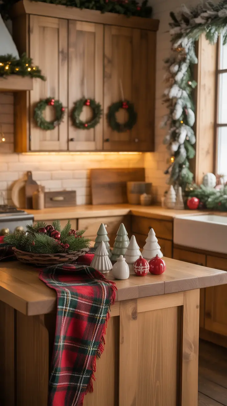 Christmas Kitchen Decor Ideas 2025 Cabinets Wood Natural Christmas Charm