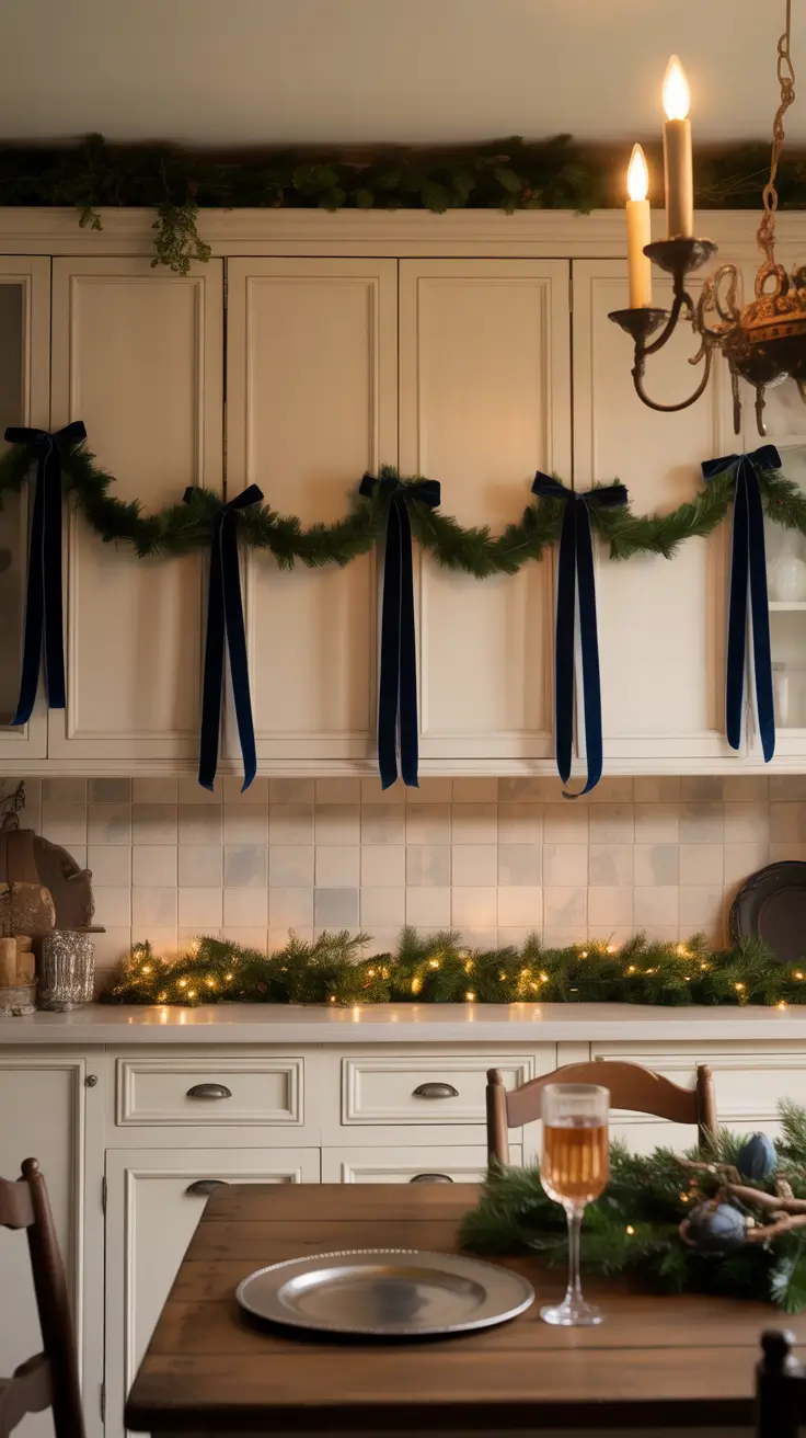 Christmas Kitchen Decor Ideas 2025 Blue Accents On Cabinets For Christmas