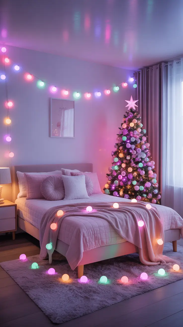 Christmas Lights Ideas 2025 Bedroom Glam with Lights