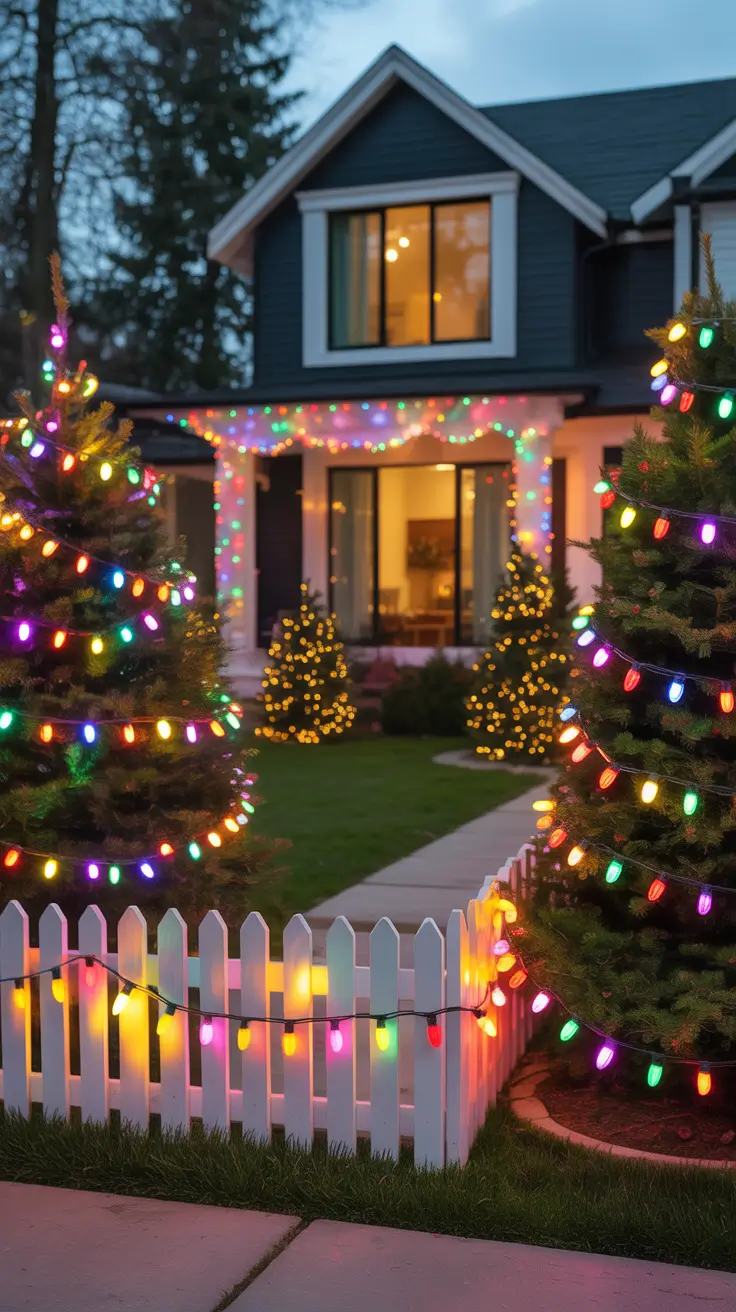 Colorful Outdoor Christmas Lights Extravaganza