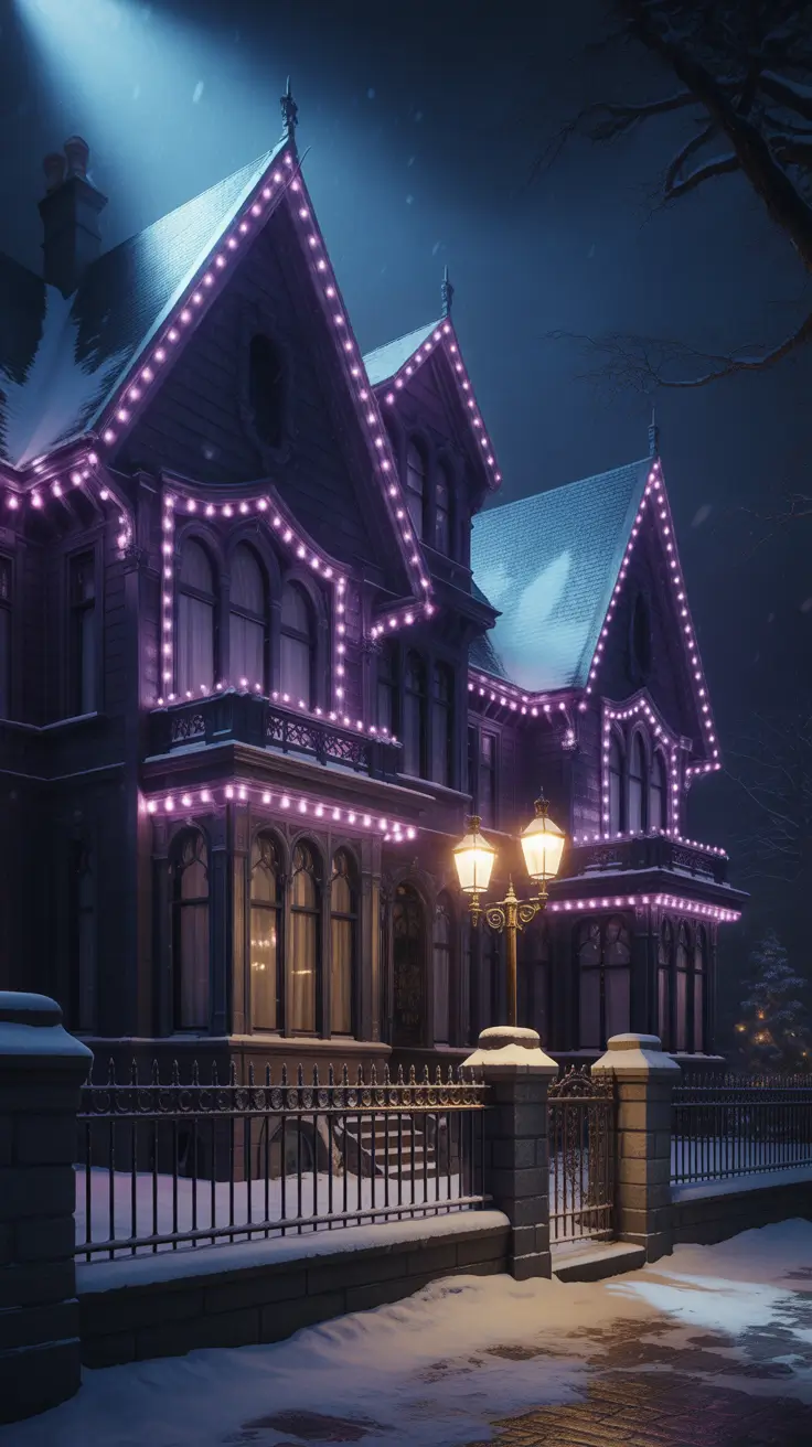 Christmas Lights Ideas 2025 Gothic House with Christmas Lights