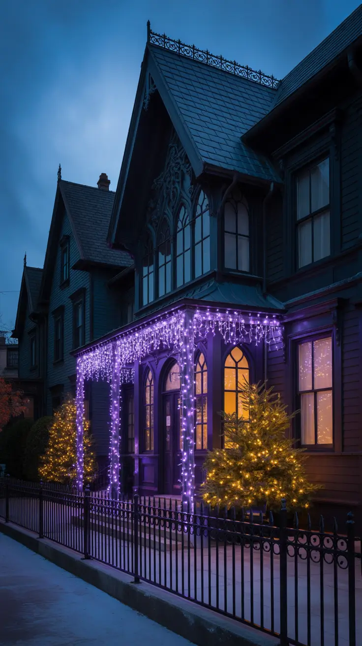 Christmas Lights Ideas 2025 Gothic House with Christmas Lights