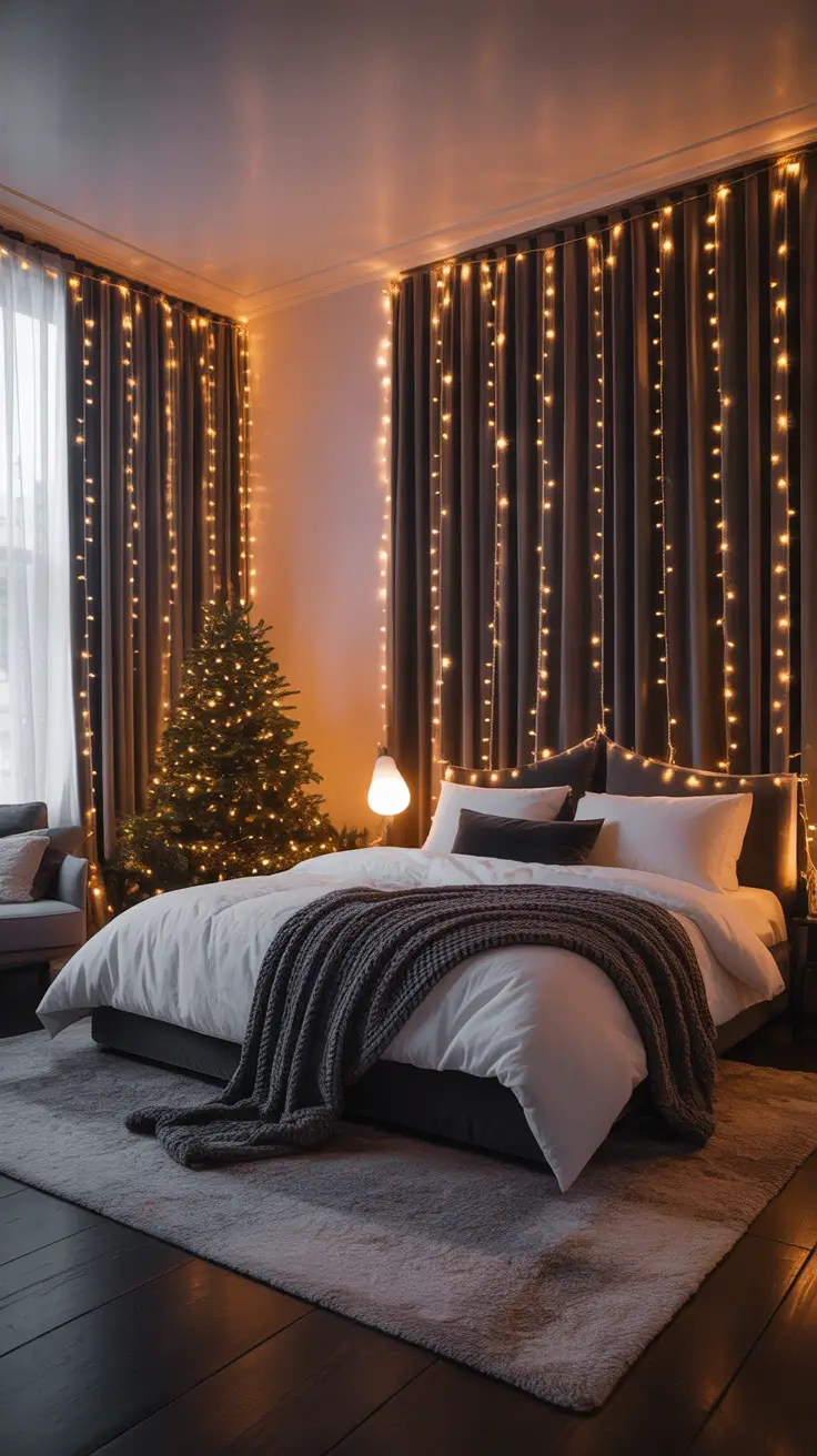 Christmas lights in the bedroom 2025 Curtain lights warm glow