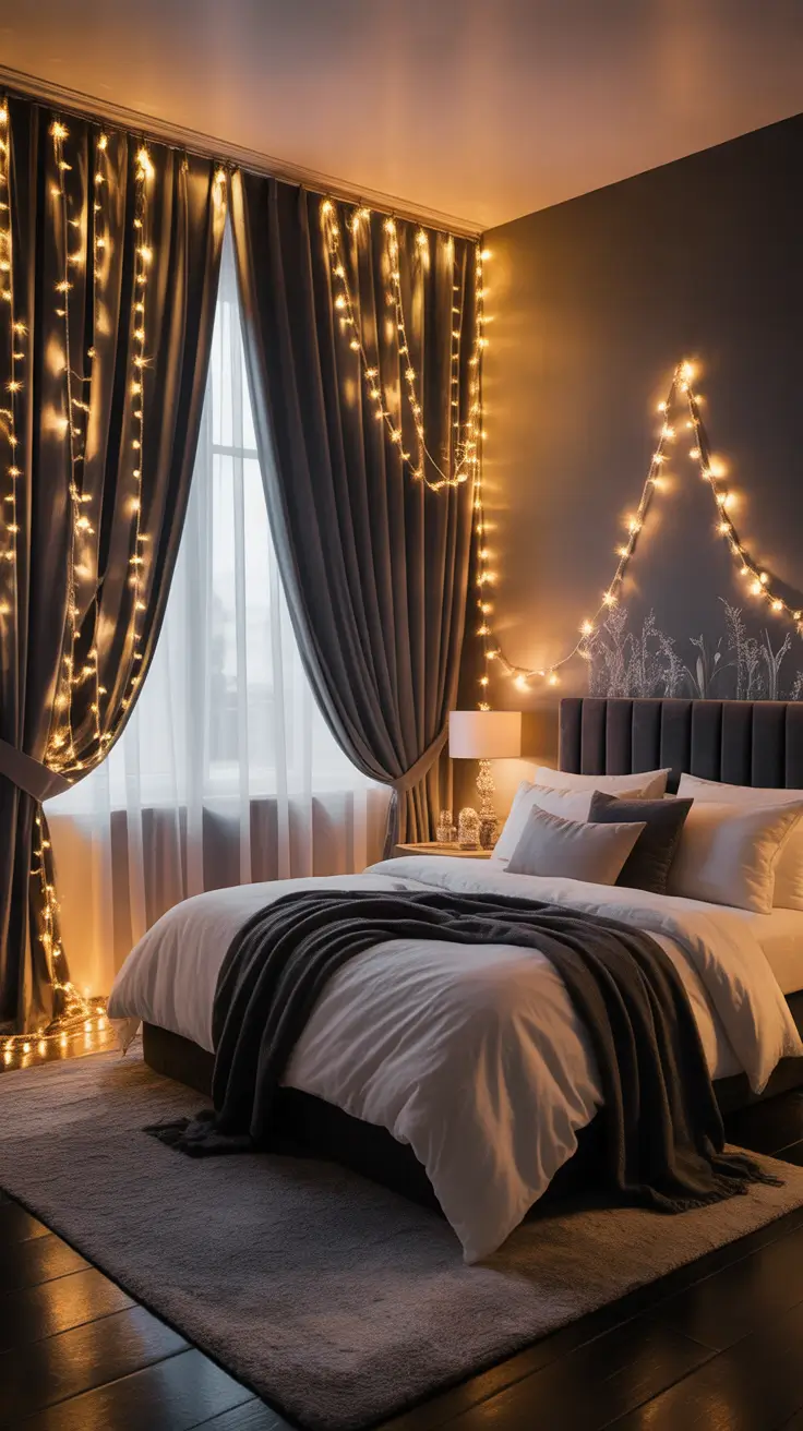 Christmas lights in the bedroom 2025 Curtain lights warm glow