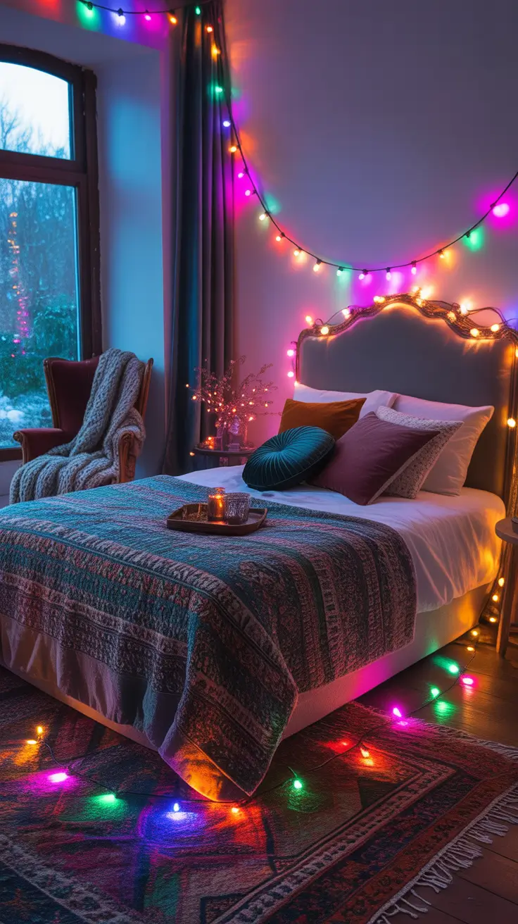 Christmas lights in the bedroom 2025 Colorful bedroom glow
