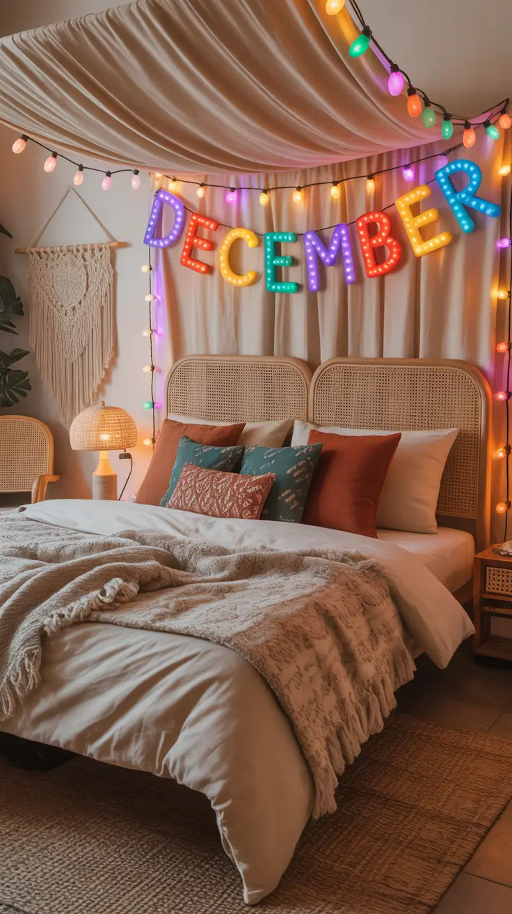 Christmas lights in the bedroom 2025 December retro lights