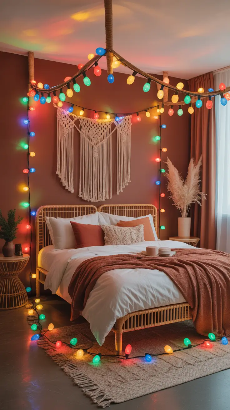 Christmas lights in the bedroom 2025 December retro lights