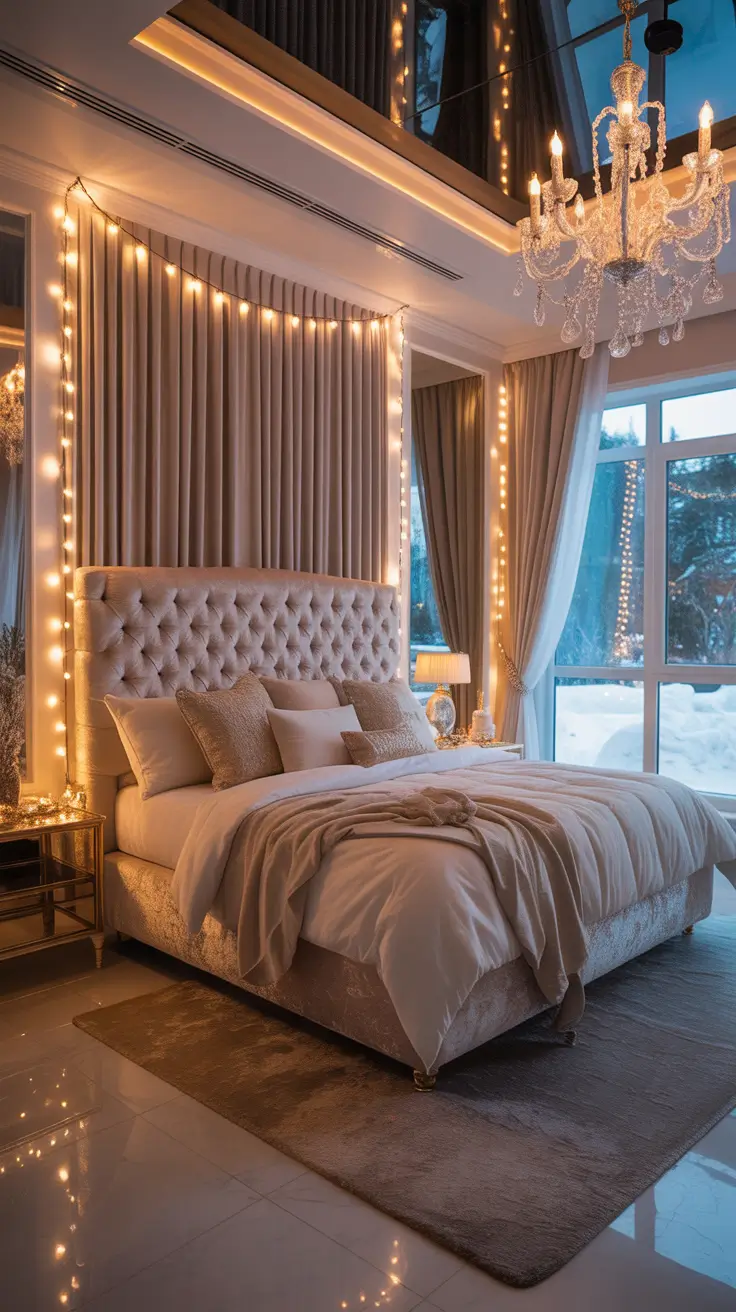 Christmas lights in the bedroom 2025 Bright colorful canopy