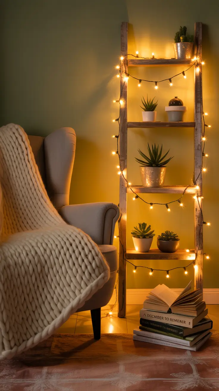 Christmas lights in the bedroom 2025 Rustic cabin style