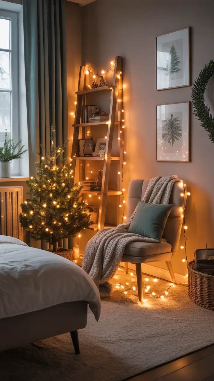 Christmas lights in the bedroom 2025 Rustic cabin style